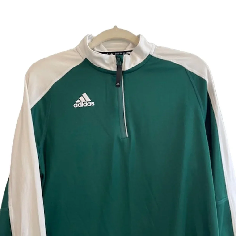 Men's Adidas Green, White Long-Sleeve Quarter-Zip Shirt, Size Small
